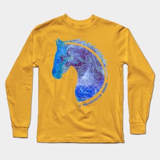 Skydancer Rider Blue Stallion Horse Silhouette Design Long Sleeve T-Shirt